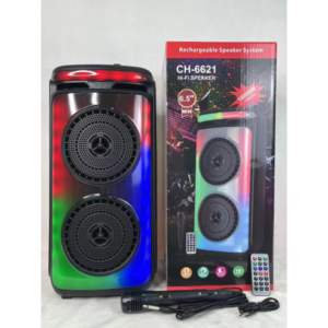 CH-6621 Parlante Bluetooth/USB/FM/Aux/Mic Input Luces RGB TWS 15W 1.800mAh Control Remoto 1 Micrófono