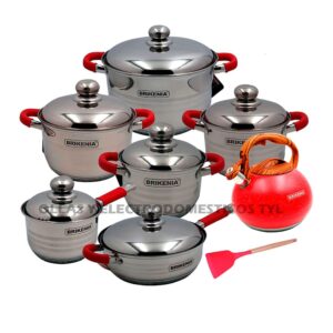 Juego de Ollas Brikenia Acero Quirúrgico 13 Pcs Tetera Roca Volcánica BE-S9168