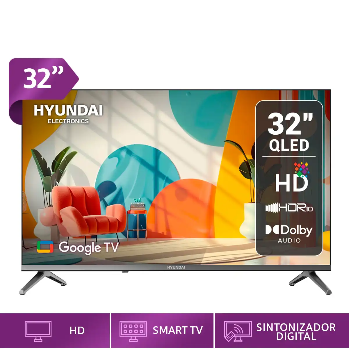 Televisor Hyundai QLED 32 HD Google TV HYLED3259QG