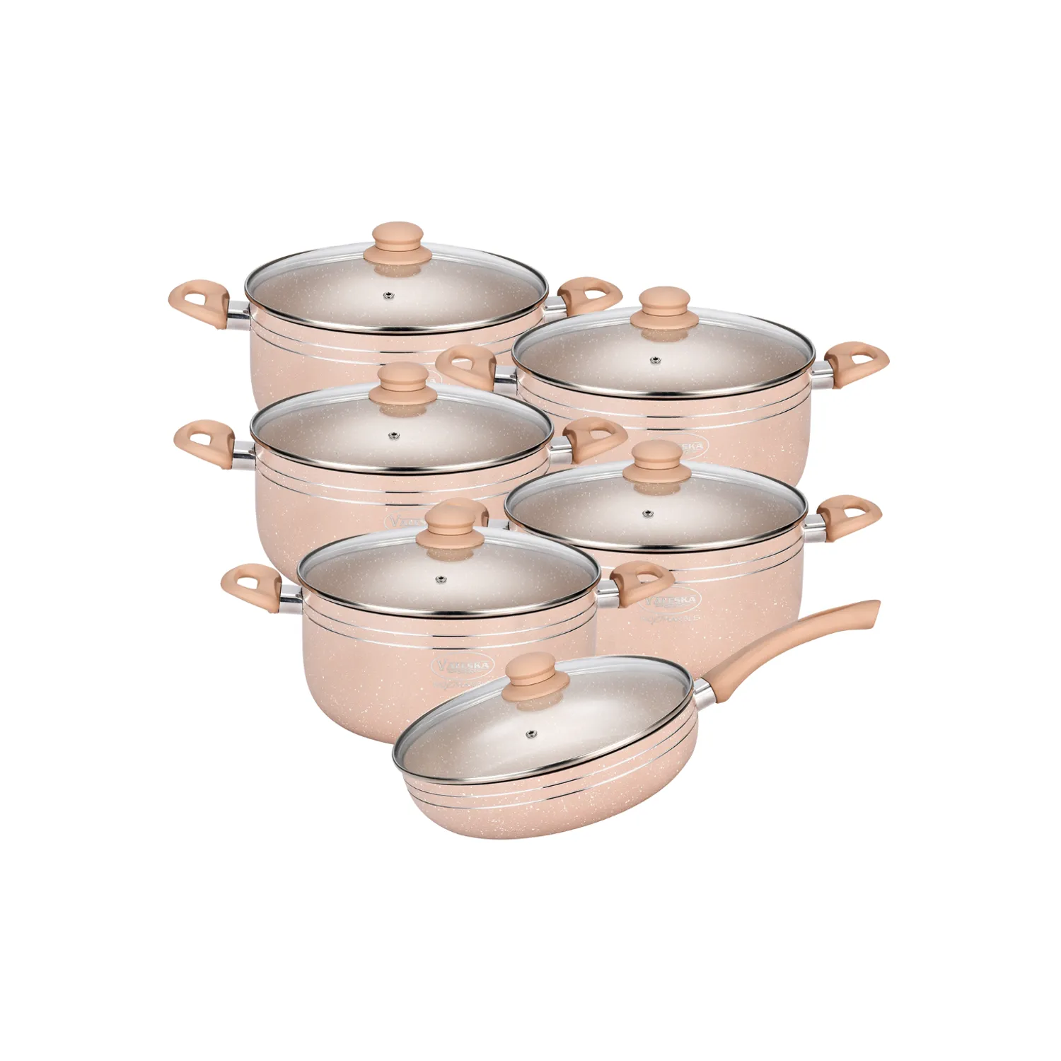 Set de Ollas Valeska Roca Volcánica Granito 12 Pc