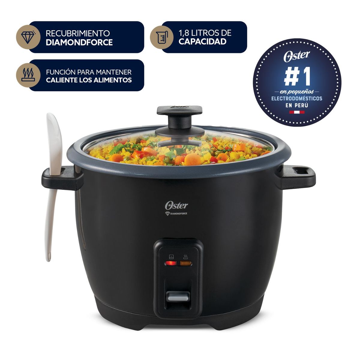 OSTER | Olla Arrocera Oster 1.8L Antiadherente DiamondForce  CKSTRCB10DFBLK